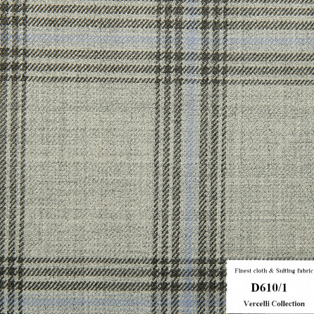 D610/1 Vercelli CVM - Vải Suit 95% Wool - Trắng Caro Xanh